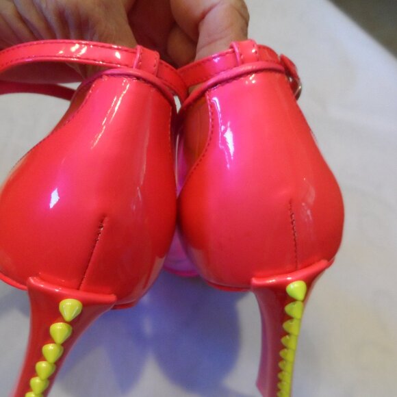 New Christian Louboutin Neon Pink PVC Studded Heel Mary Jane Pumps – IT 38.5B - Picture 11 of 16